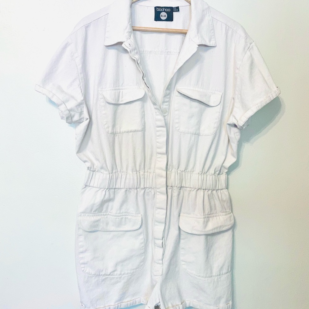 White denim shorts jumpsuit